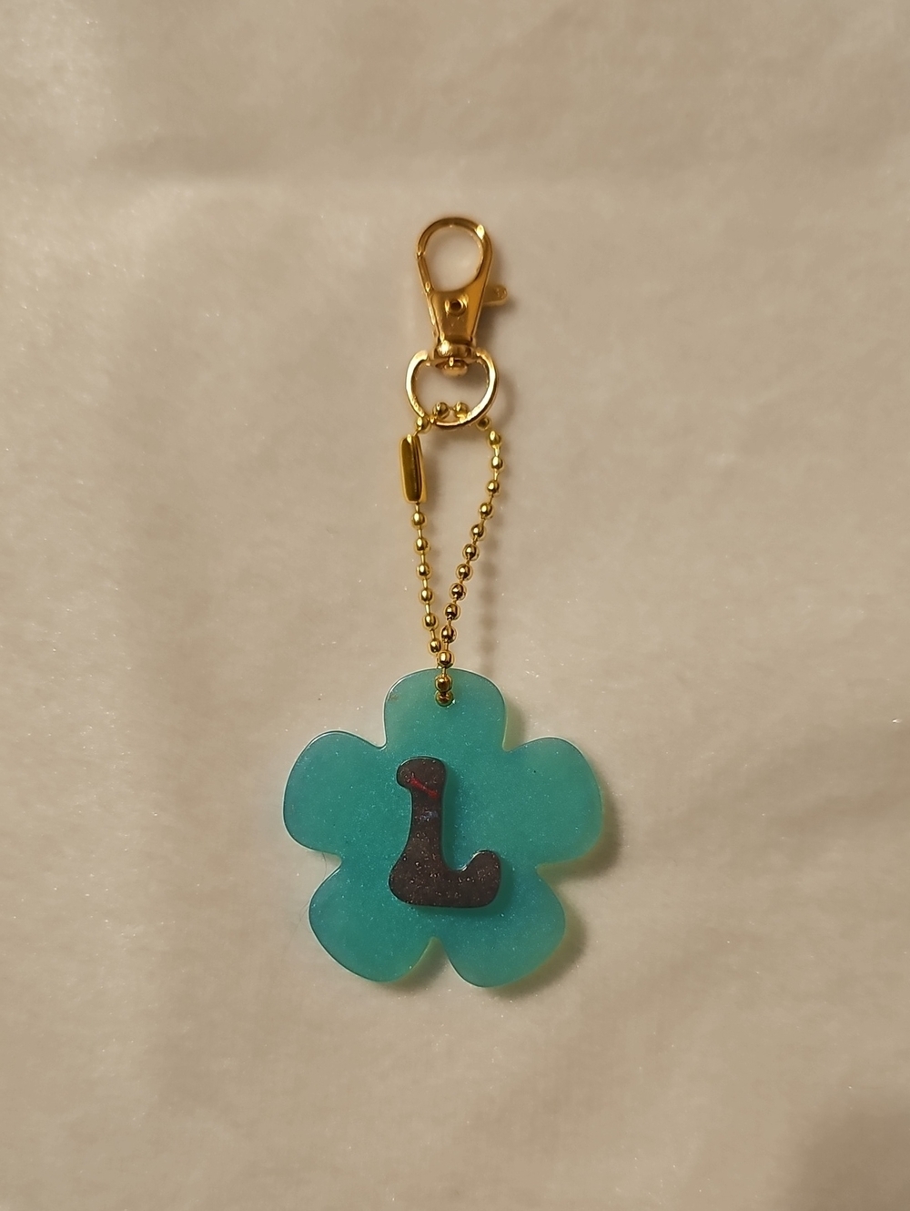 Teal and Purple Flower Initial L Keychain